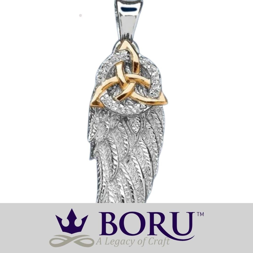 Sterling Silver and Gold Trinity Knot Angel's Wing Necklace