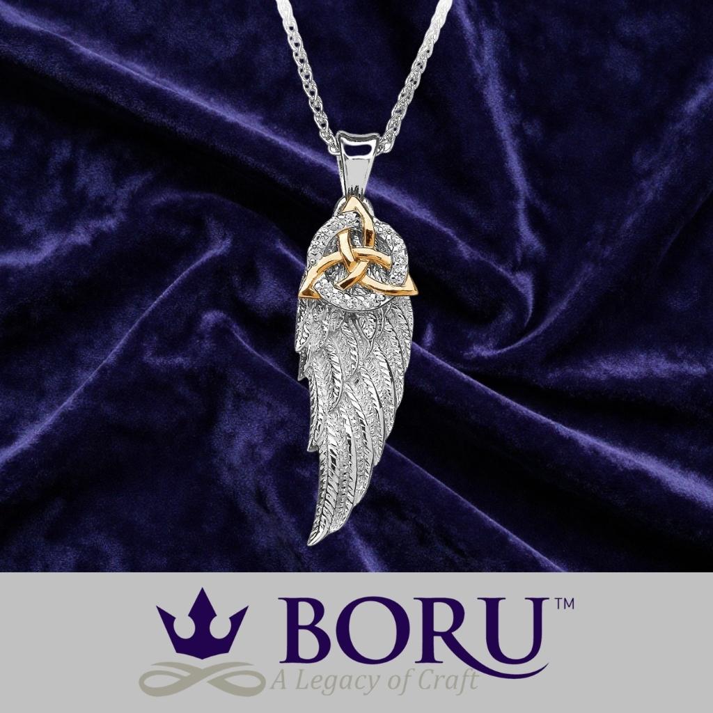 Sterling Silver and Gold Trinity Knot Angel's Wing Necklace