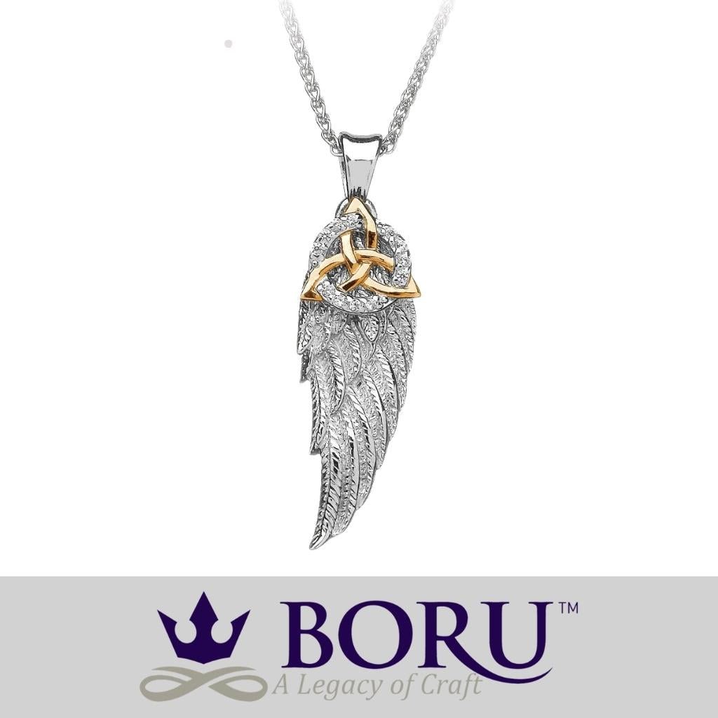 Sterling Silver and Gold Trinity Knot Angel's Wing Necklace