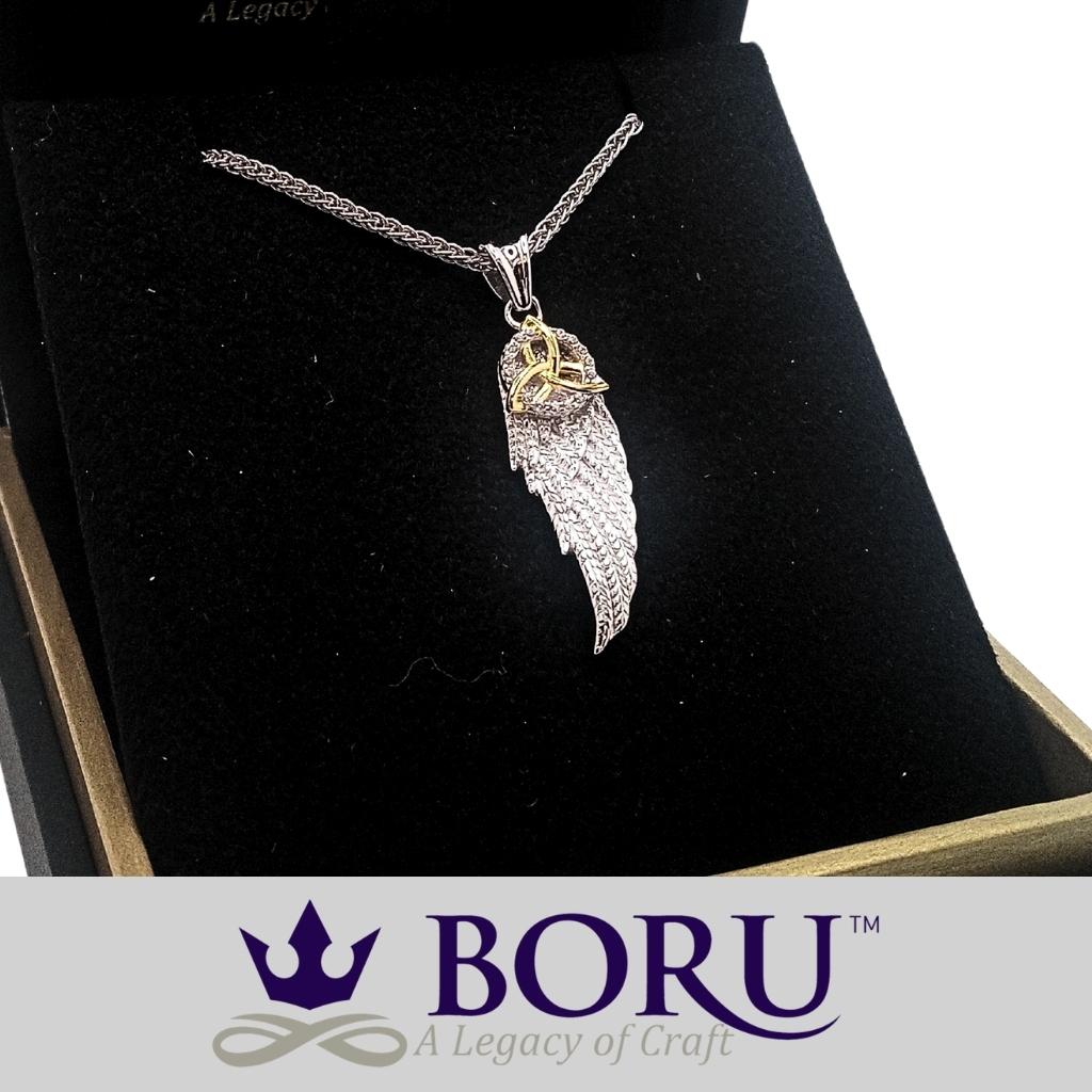 Sterling Silver and Gold Trinity Knot Angel's Wing Necklace
