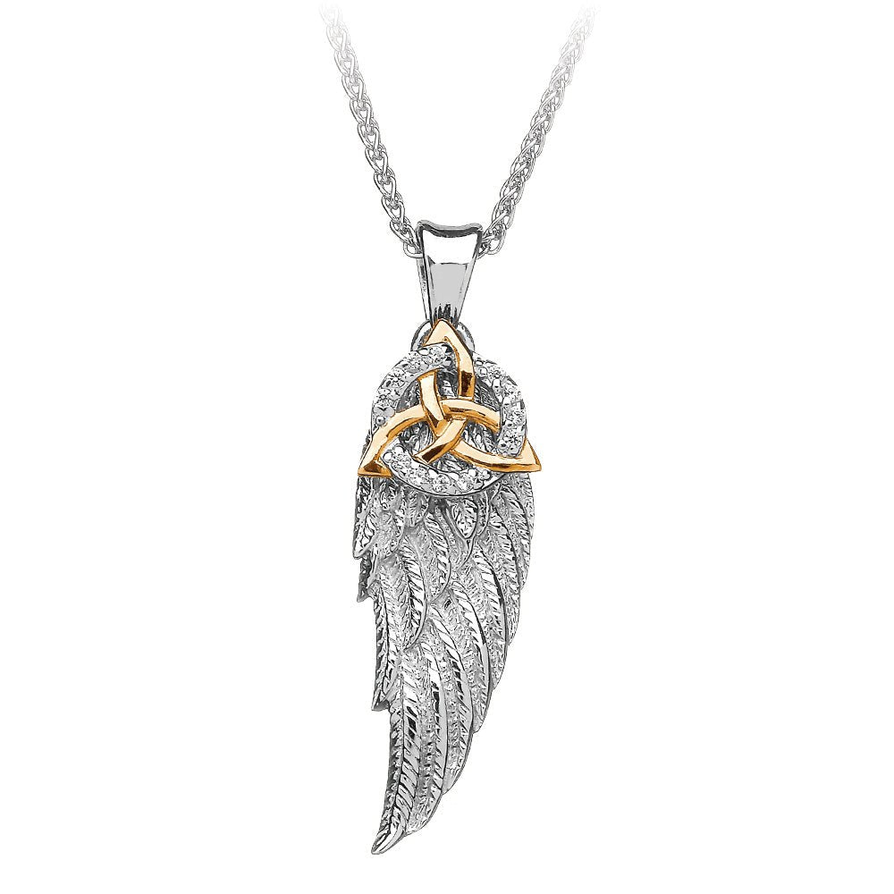 Sterling Silver and Gold Trinity Knot Angel's Wing Necklace - The Celtic Gift Store - Necklaces
