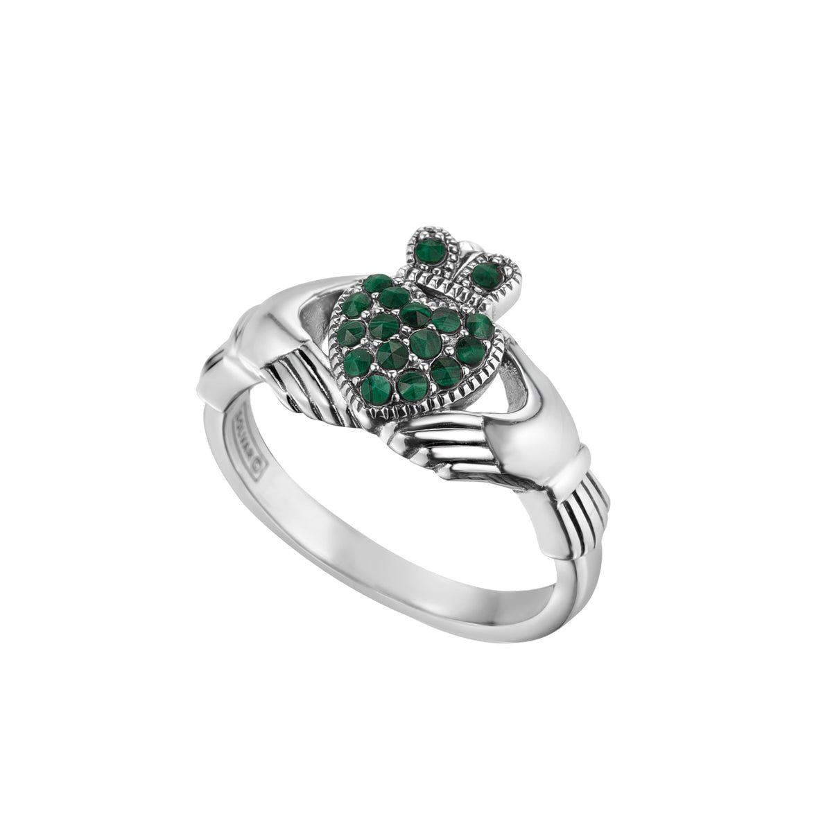 Sterling Silver and Malachite Studded Claddagh Ring - The Celtic Gift Store - Rings
