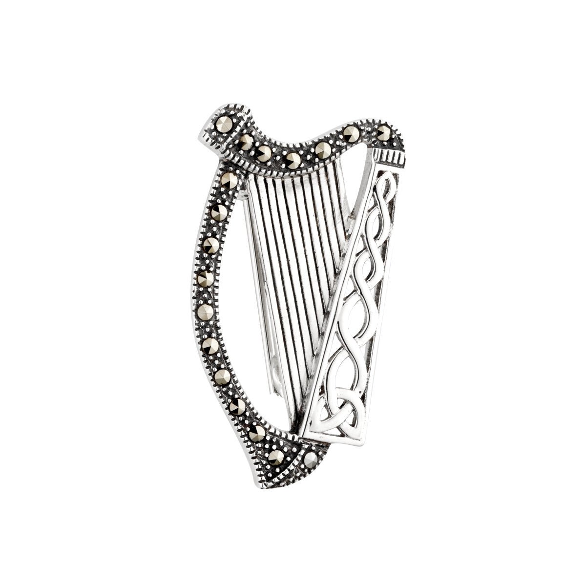 Sterling Silver and Marcasite Celtic Harp Brooch - The Celtic Gift Store - Jewelry