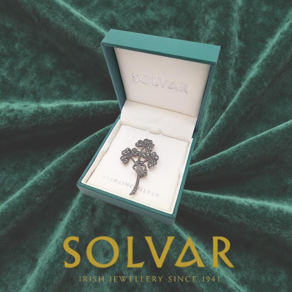 Sterling Silver and Marcasite Shamrock and Harp Brooch