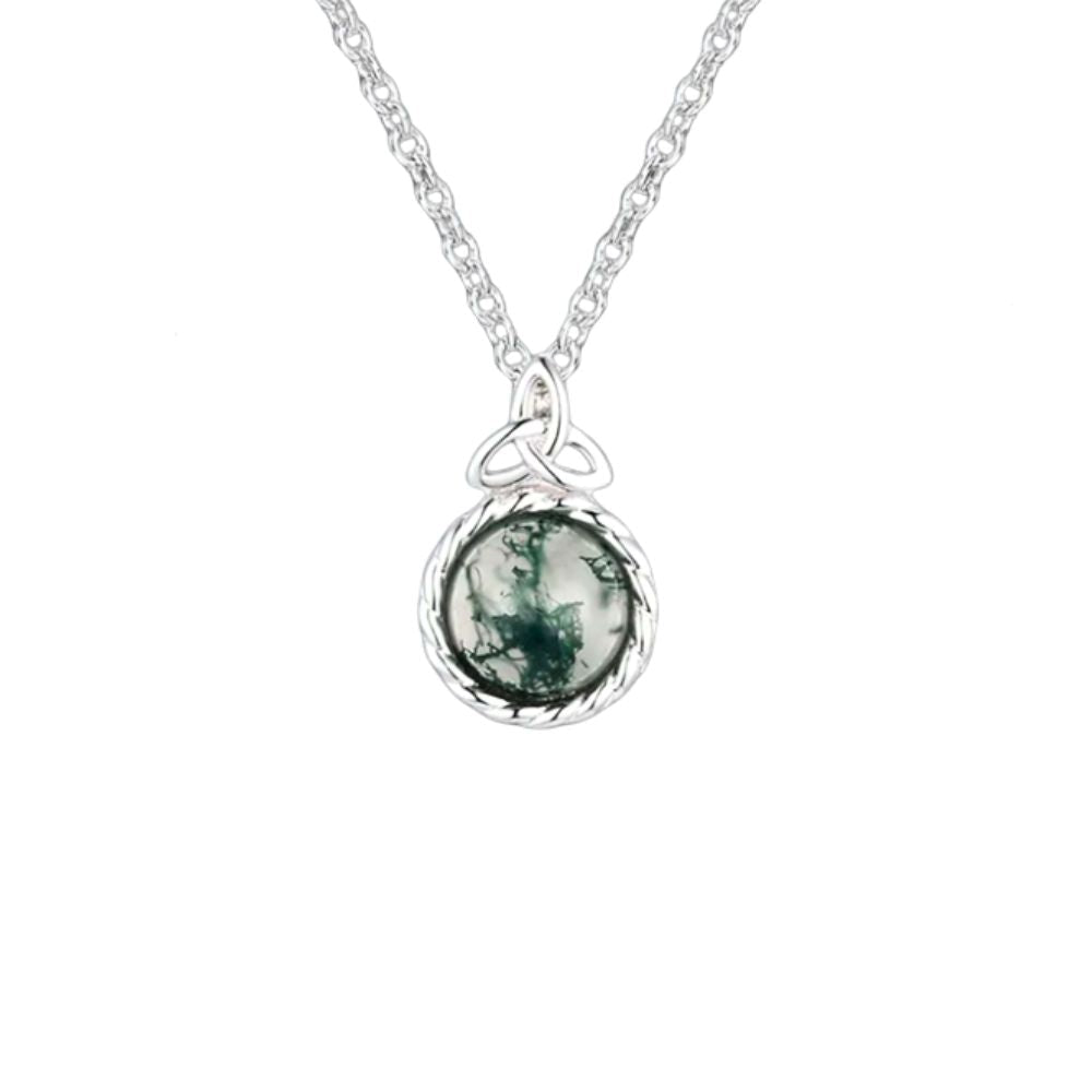Sterling Silver and Moss Agate Trinity Knot Necklace