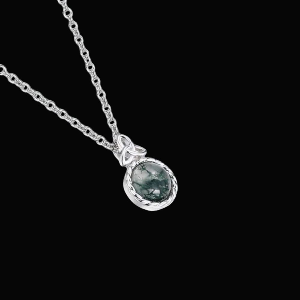 Sterling Silver and Moss Agate Trinity Knot Necklace