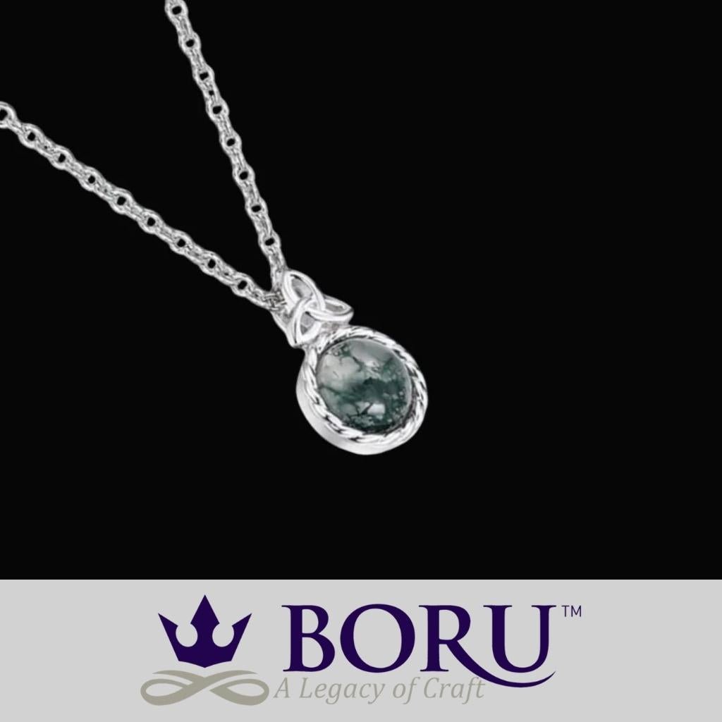 Sterling Silver and Moss Agate Trinity Knot Necklace