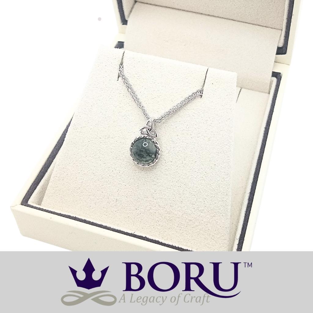Sterling Silver and Moss Agate Trinity Knot Necklace