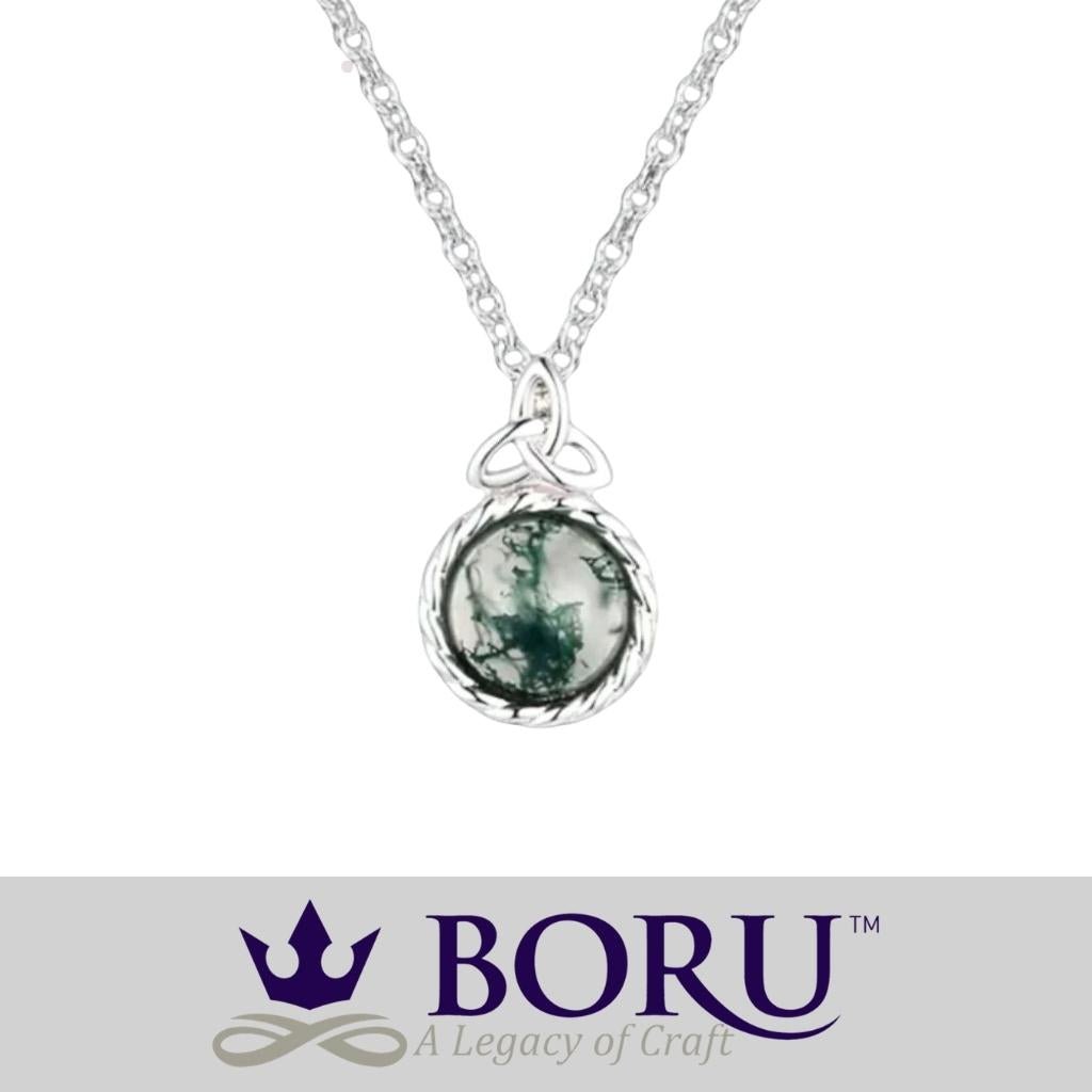 Sterling Silver and Moss Agate Trinity Knot Necklace