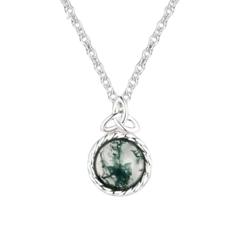 Sterling Silver and Moss Agate Trinity Knot Necklace