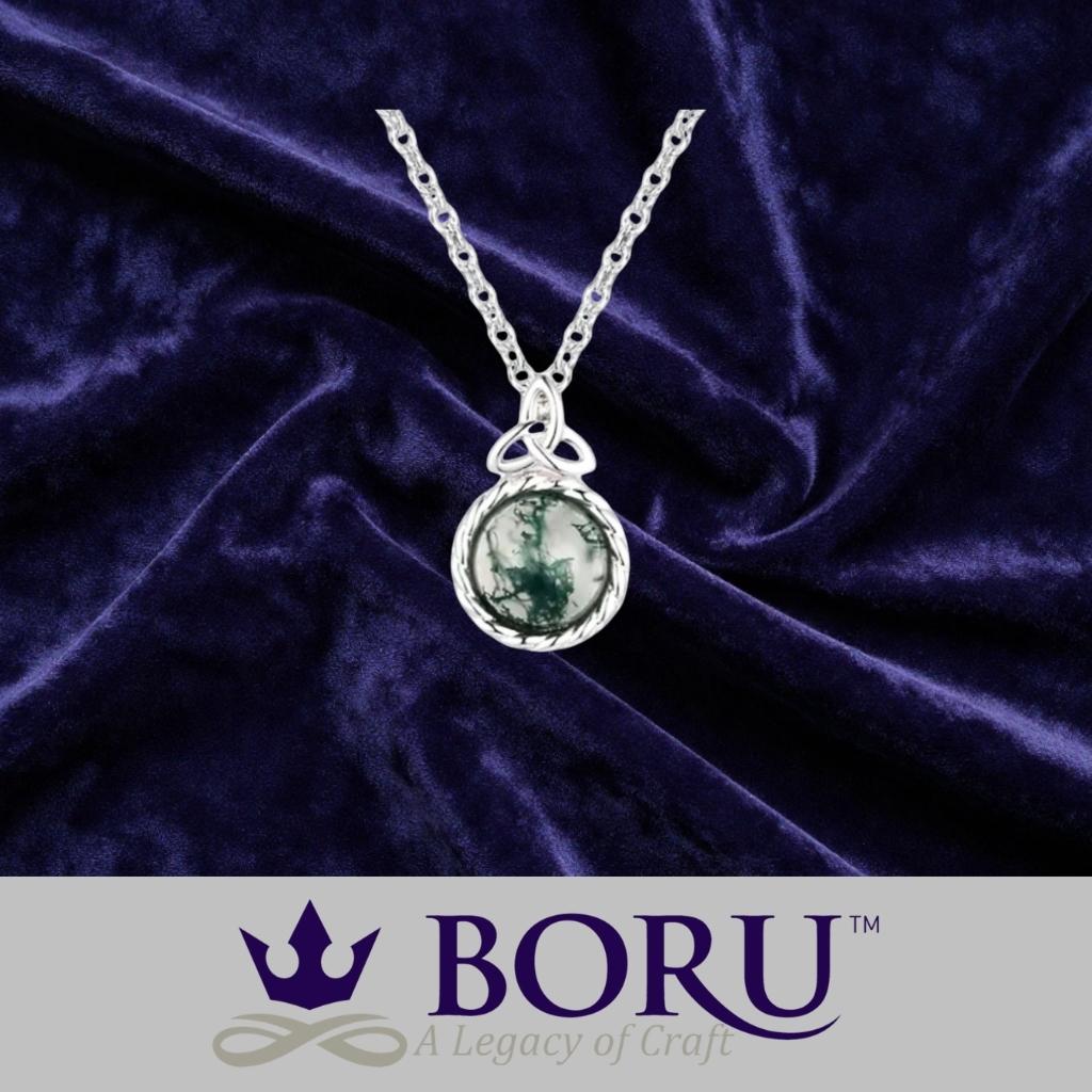 Sterling Silver and Moss Agate Trinity Knot Necklace