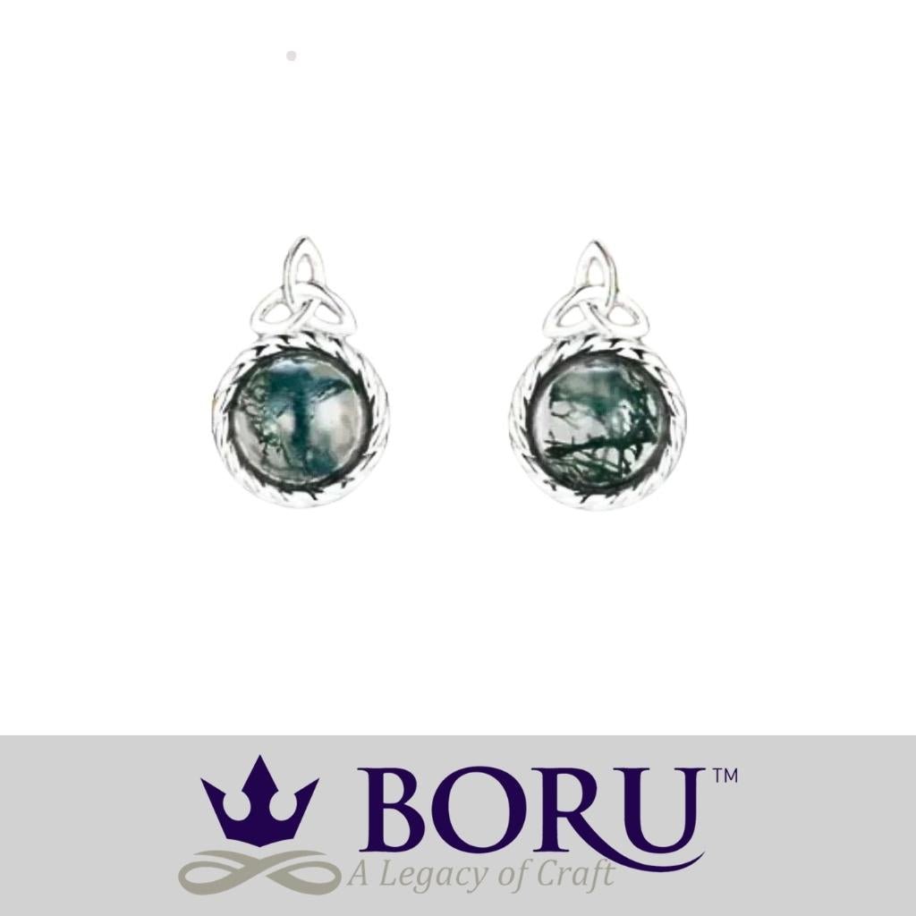 Sterling Silver and Moss Agate Trinity Knot Stud Earrings