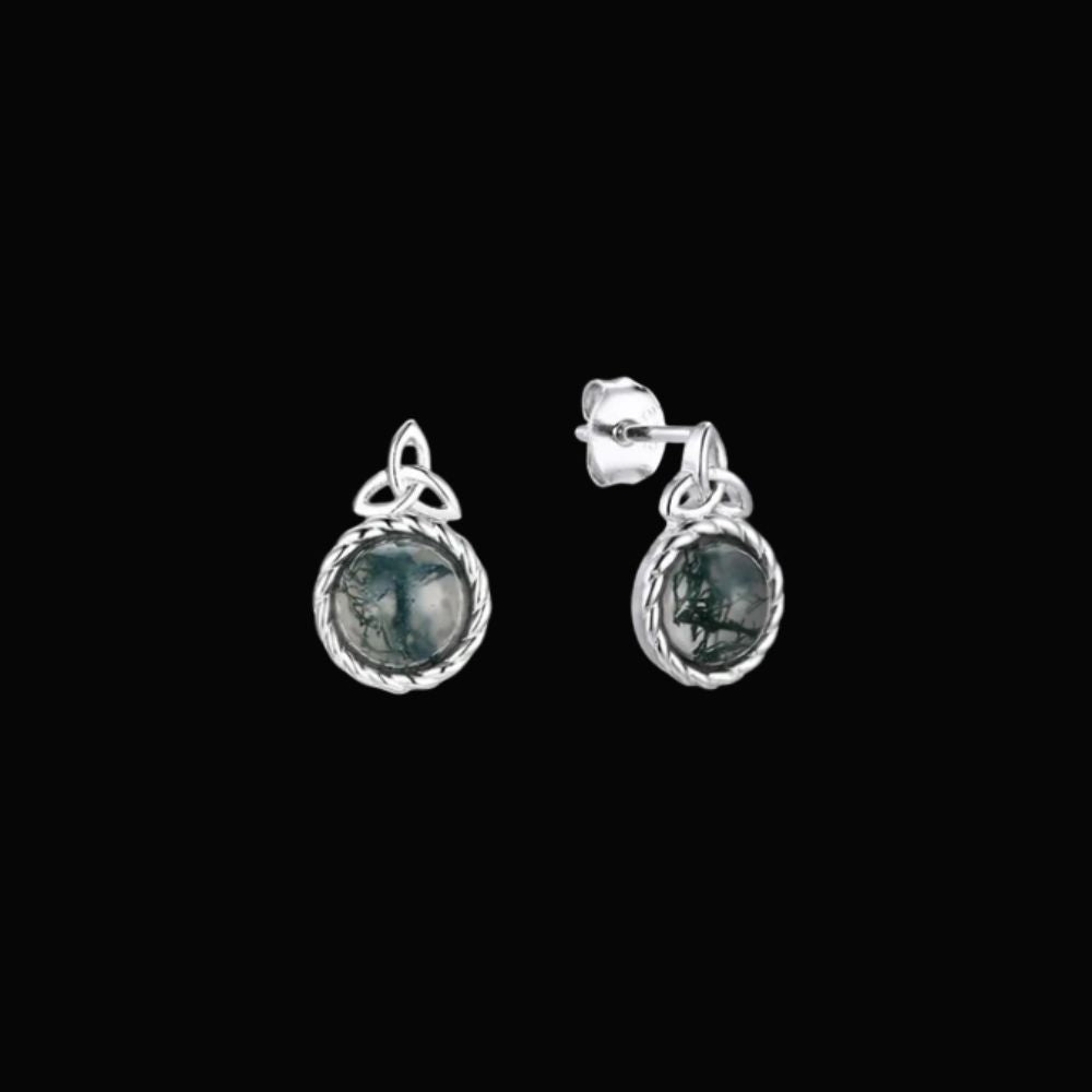 Sterling Silver and Moss Agate Trinity Knot Stud Earrings