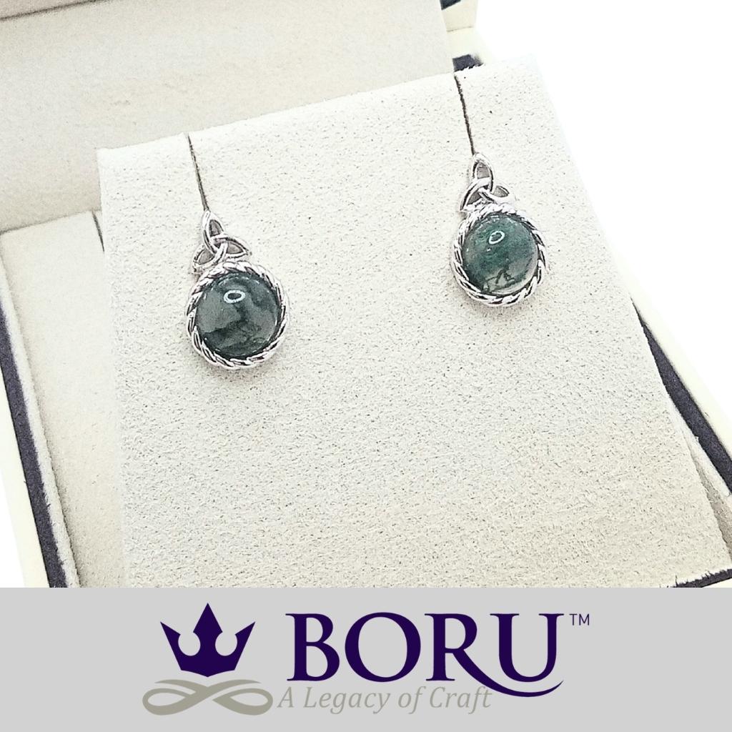 Sterling Silver and Moss Agate Trinity Knot Stud Earrings
