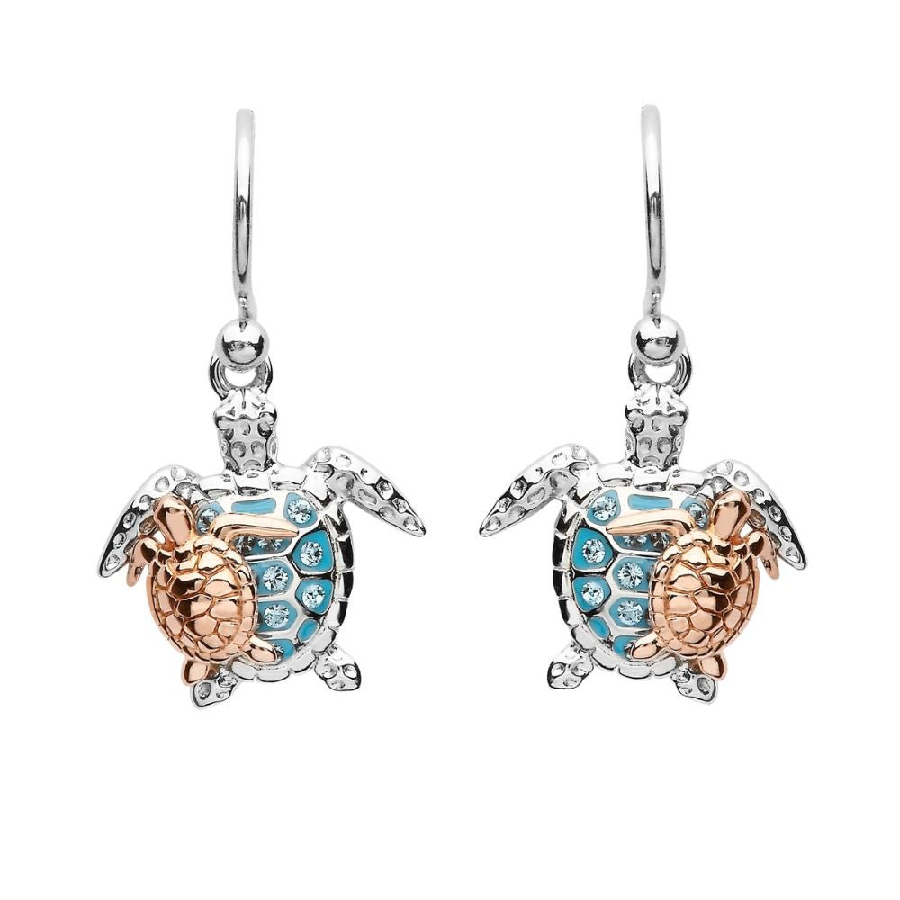 Sterling Silver and Rose Gold Mother & Baby Turtle Drop Earrings - The Celtic Gift Store - Jewelry