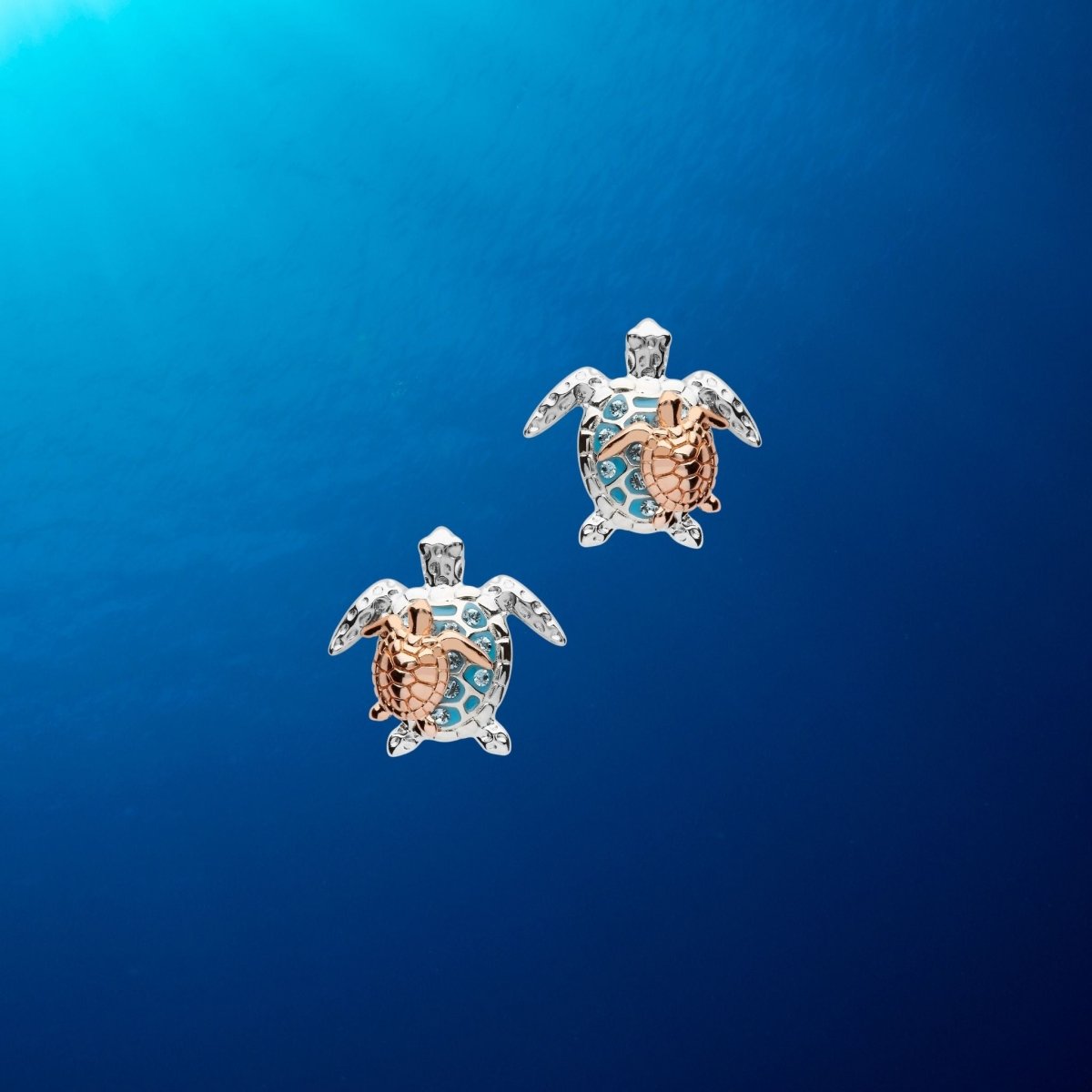 Sterling Silver and Rose Gold Mother & Baby Turtle Stud Earrings - The Celtic Gift Store - Jewelry