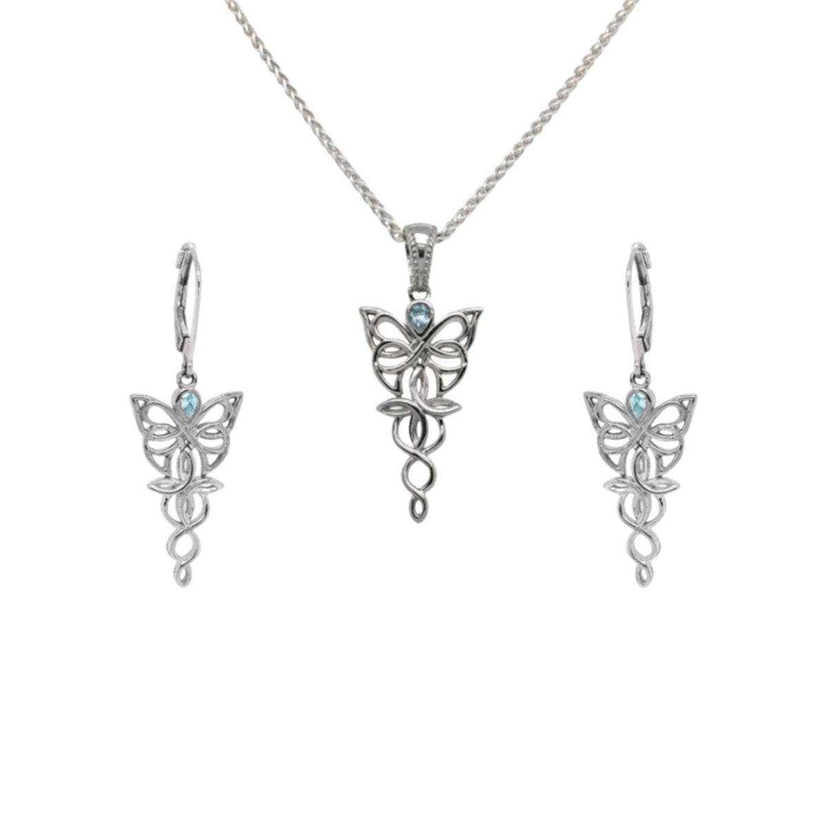 Sterling Silver and Sky Blue Topaz Celtic Butterfly Earrings - The Celtic Gift Store - Earrings