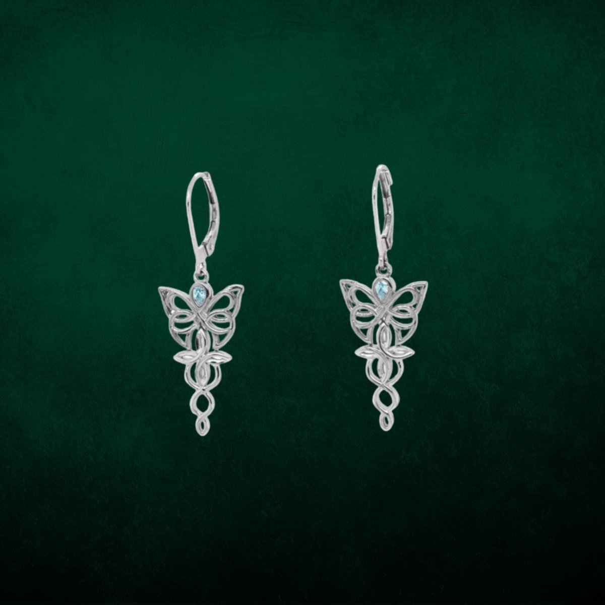 Sterling Silver and Sky Blue Topaz Celtic Butterfly Earrings - The Celtic Gift Store - Earrings