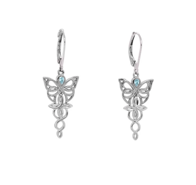 Sterling Silver and Sky Blue Topaz Celtic Butterfly Earrings - The Celtic Gift Store - Earrings