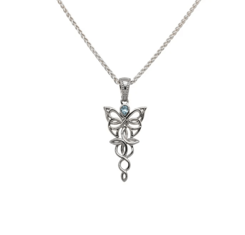 Sterling Silver and Sky Blue Topaz Celtic Butterfly Necklace - The Celtic Gift Store - Necklaces