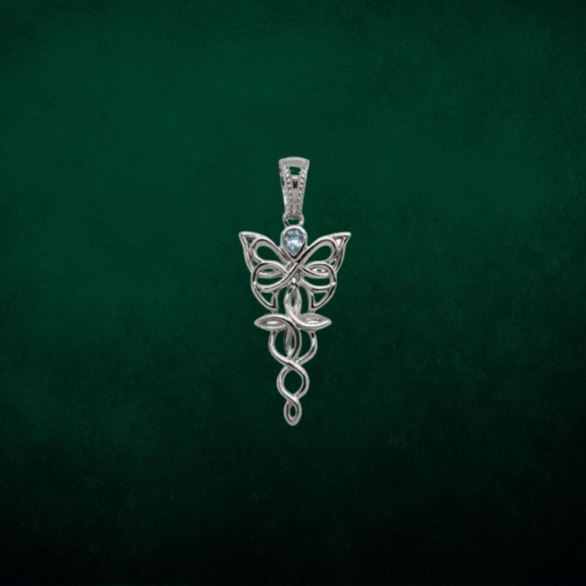 Sterling Silver and Sky Blue Topaz Celtic Butterfly Necklace - The Celtic Gift Store - Necklaces