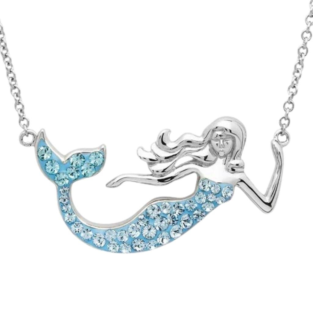 Sterling Silver Aqua Crystal Mermaid Necklace
