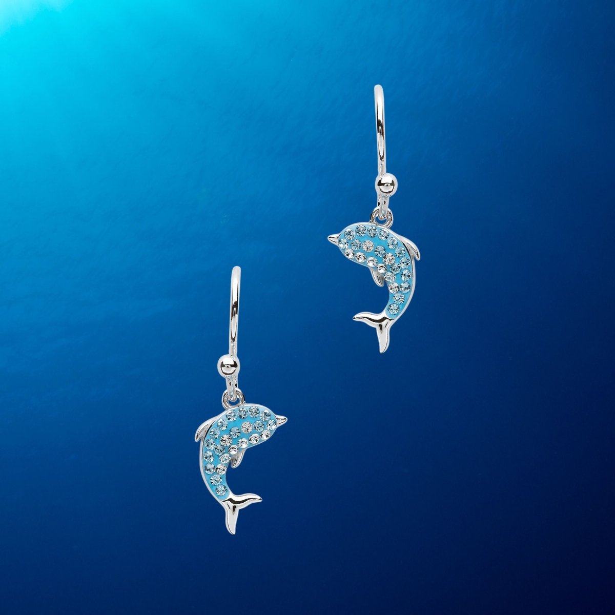 Sterling Silver Blue Dolphin Drop Earrings - The Celtic Gift Store - Jewelry