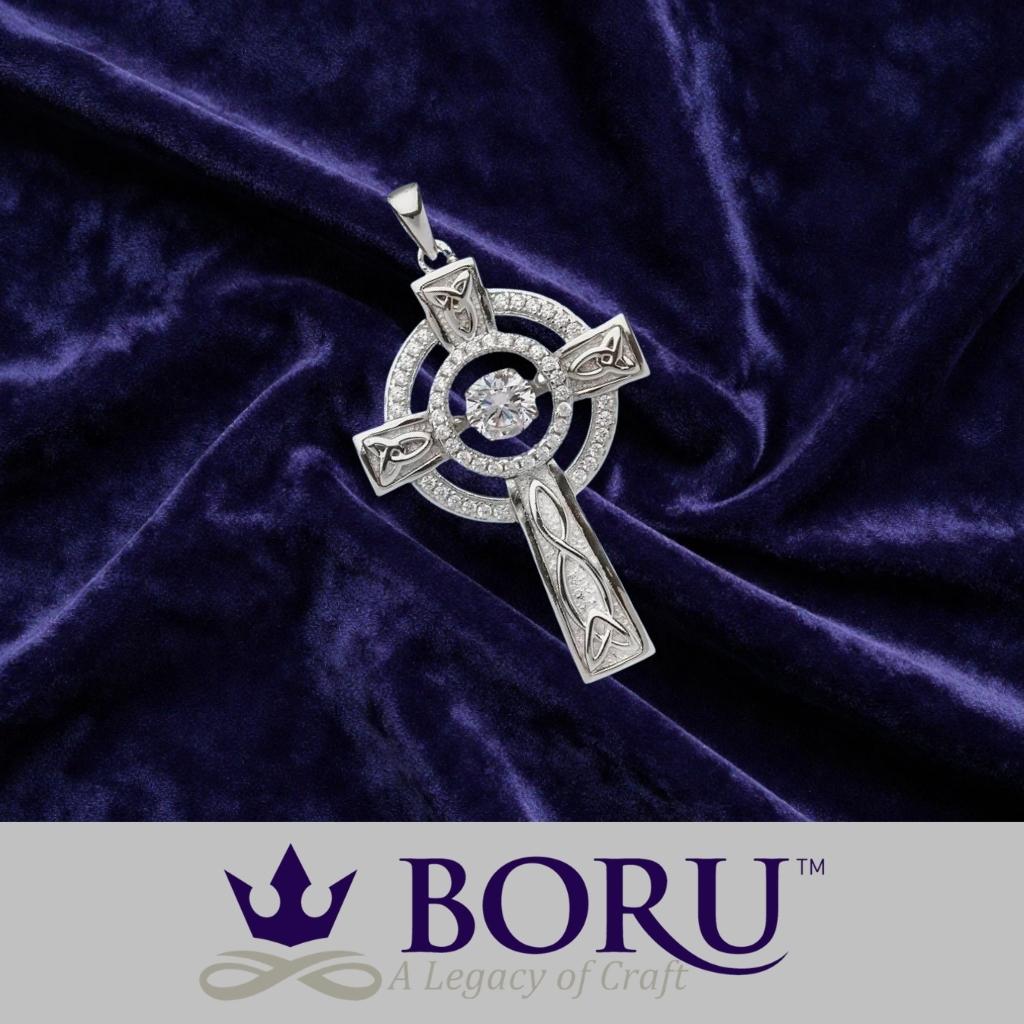 Sterling Silver Celtic Cross with Dancing Stone Centre