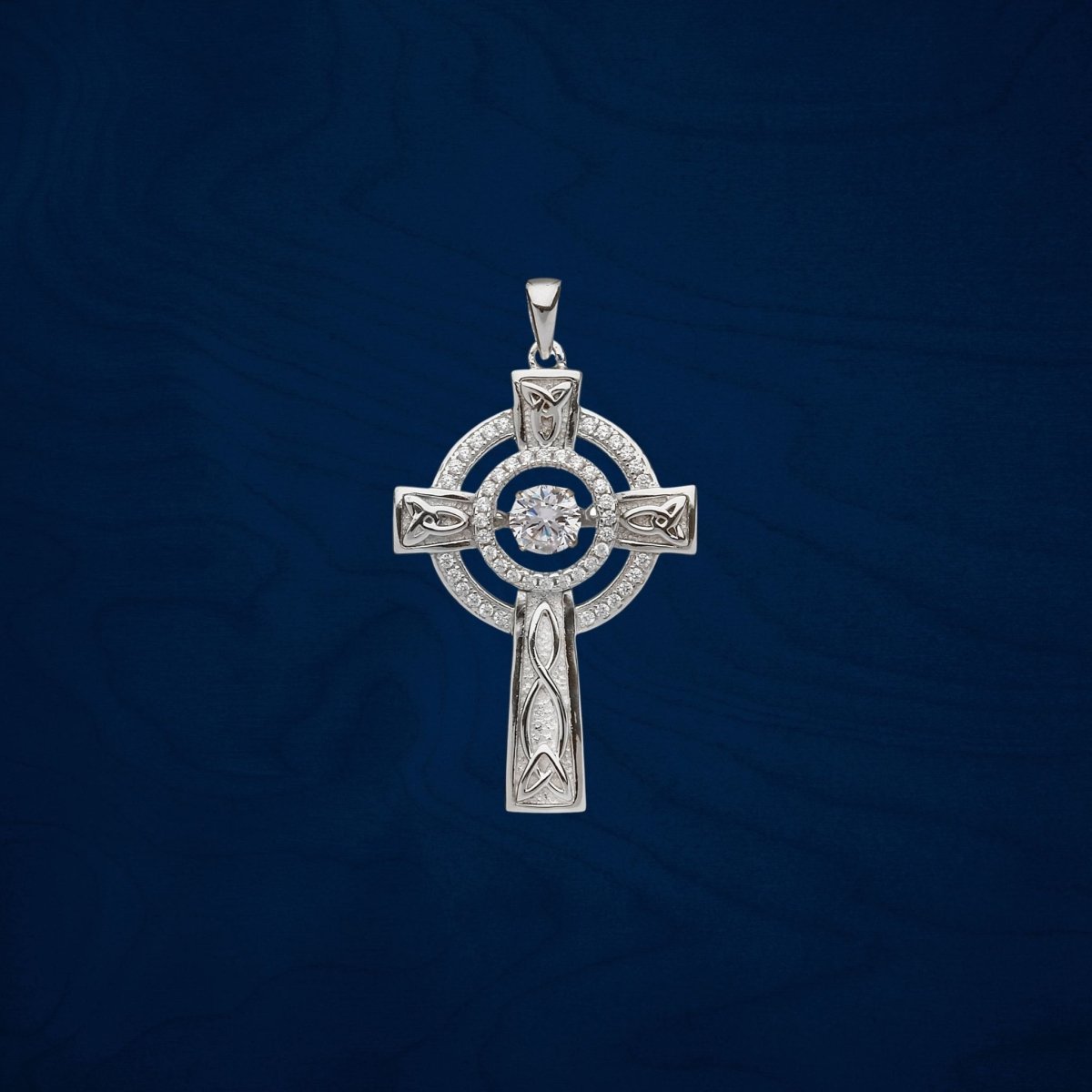 Sterling Silver Celtic Cross with Dancing Stone Centre - The Celtic Gift Store - Necklaces