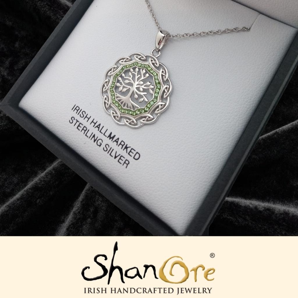 Sterling Silver Celtic Knot Tree of Life Necklace with Peridot Crystals