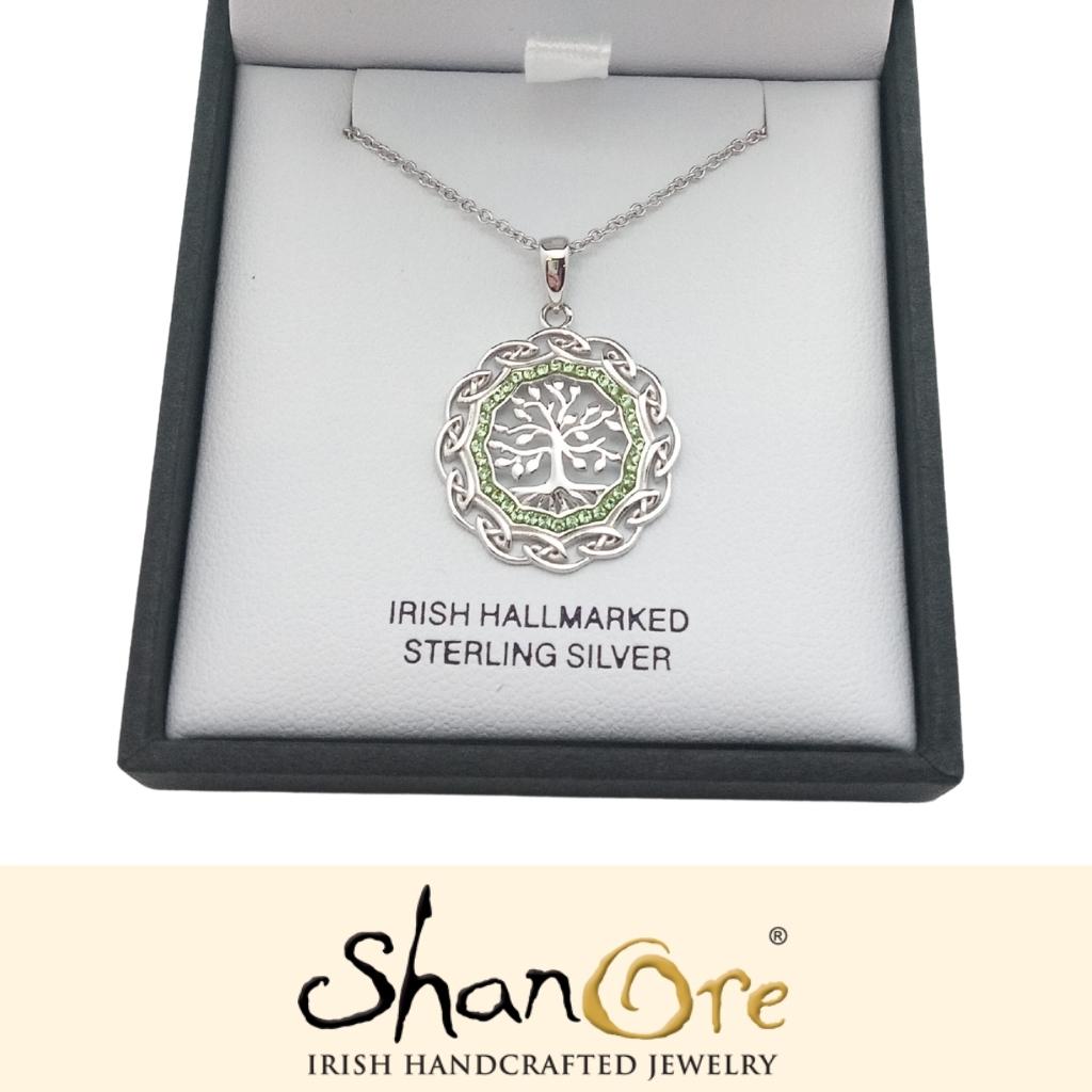 Sterling Silver Celtic Knot Tree of Life Necklace with Peridot Crystals