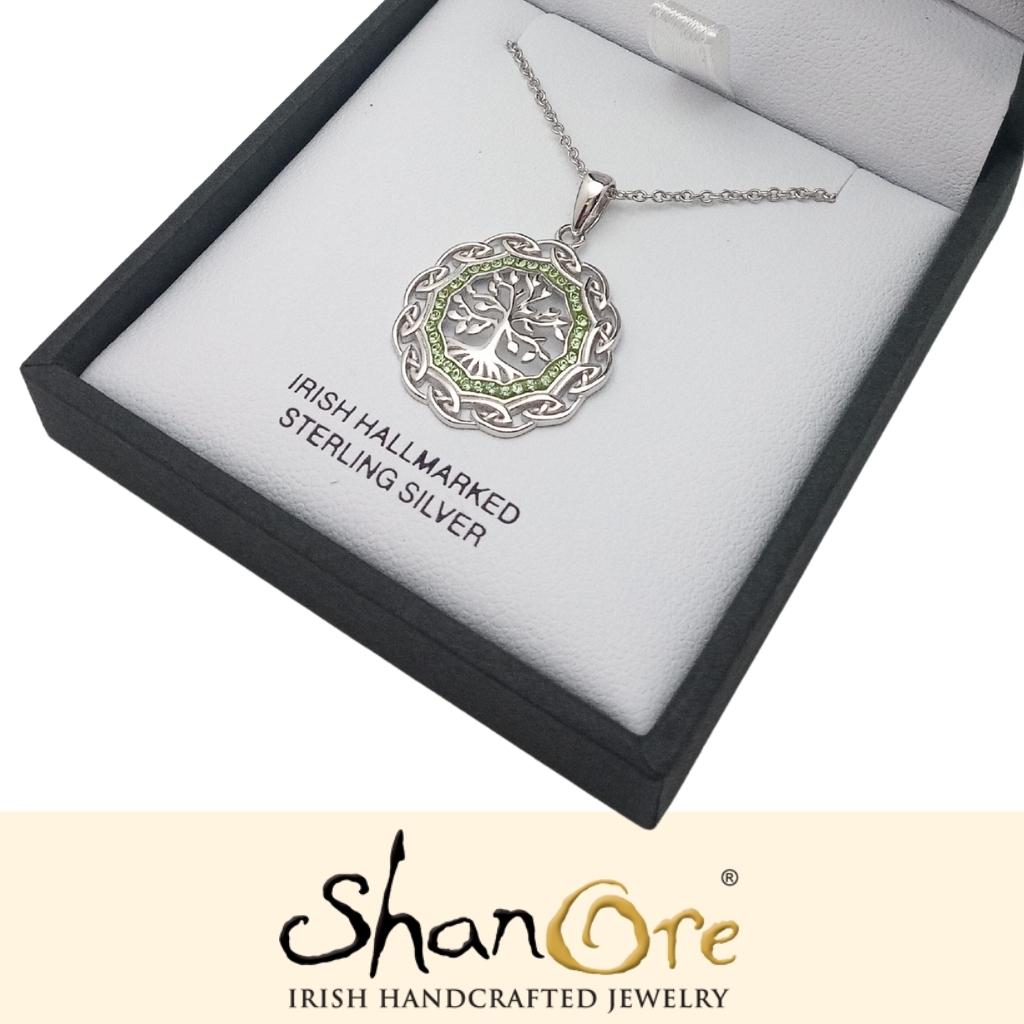 Sterling Silver Celtic Knot Tree of Life Necklace with Peridot Crystals