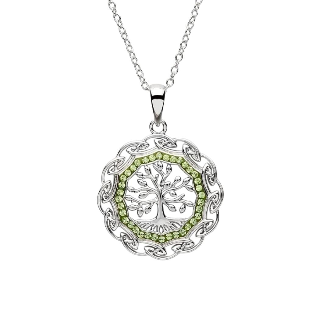 Sterling Silver Celtic Knot Tree of Life Necklace with Peridot Crystals