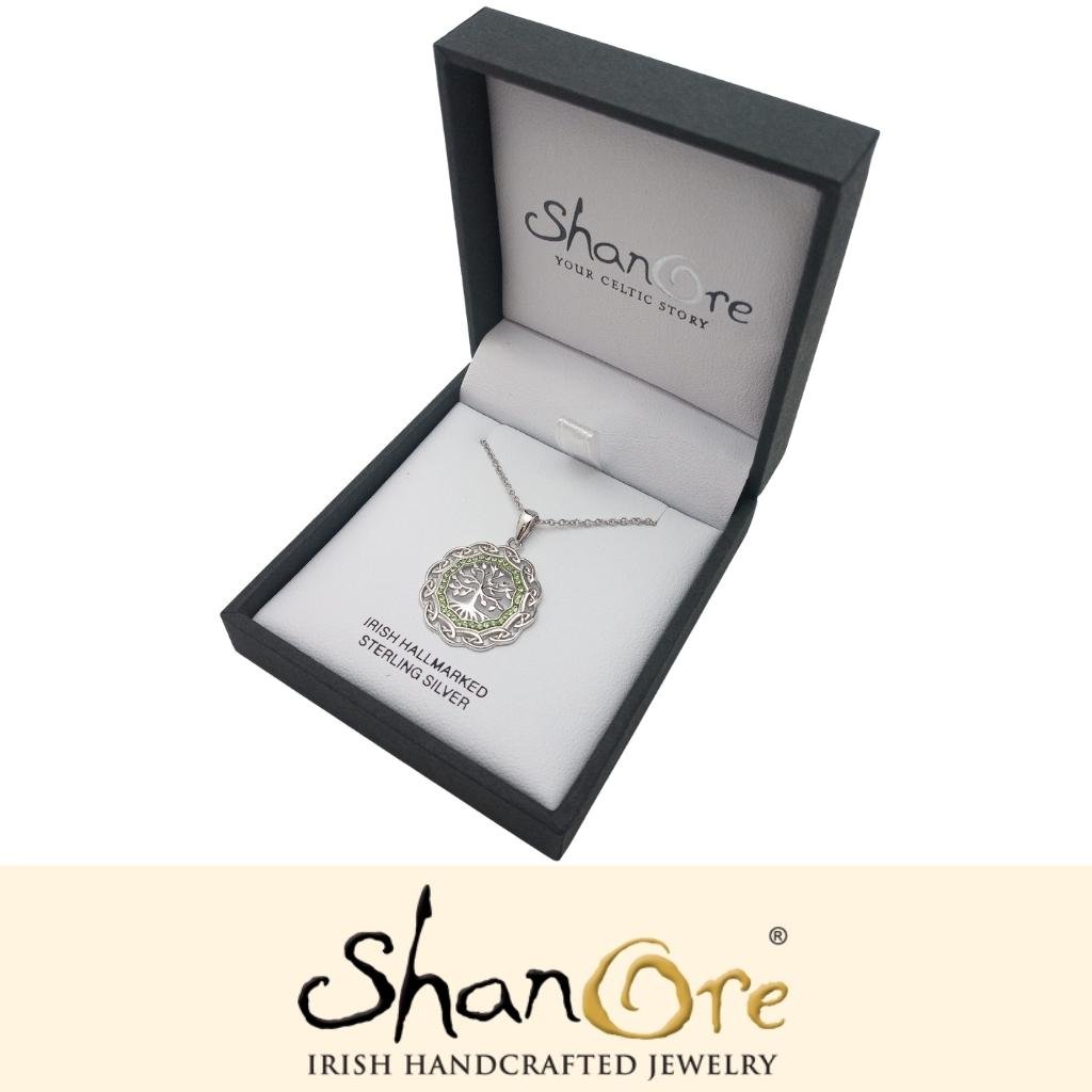 Sterling Silver Celtic Knot Tree of Life Necklace with Peridot Crystals