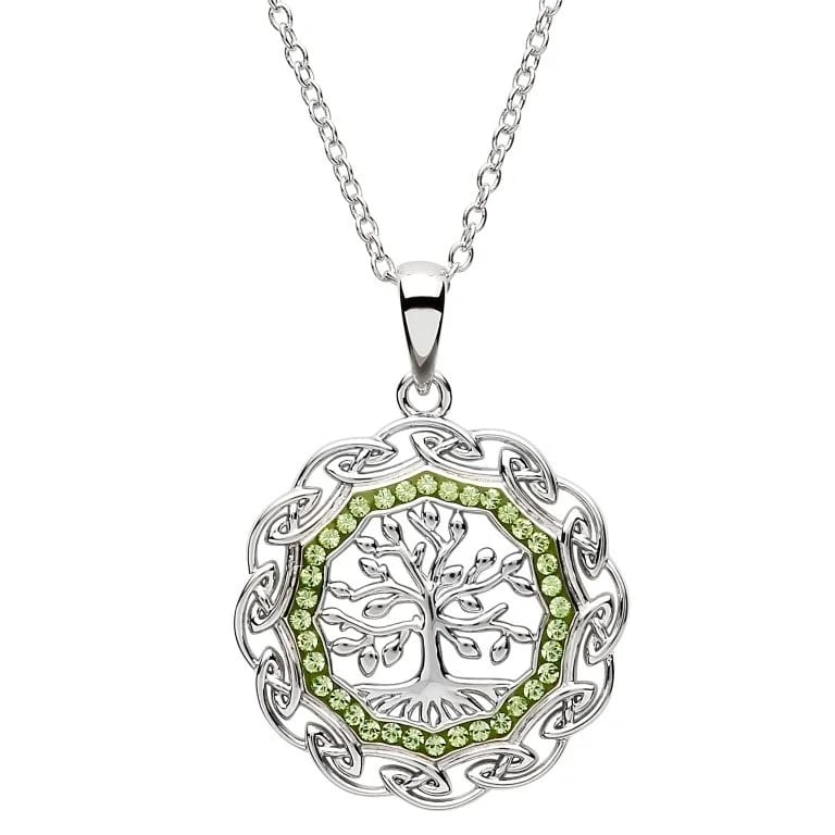 Sterling Silver Celtic Knot Tree of Life Necklace with Peridot Crystals - The Celtic Gift Store - Necklaces