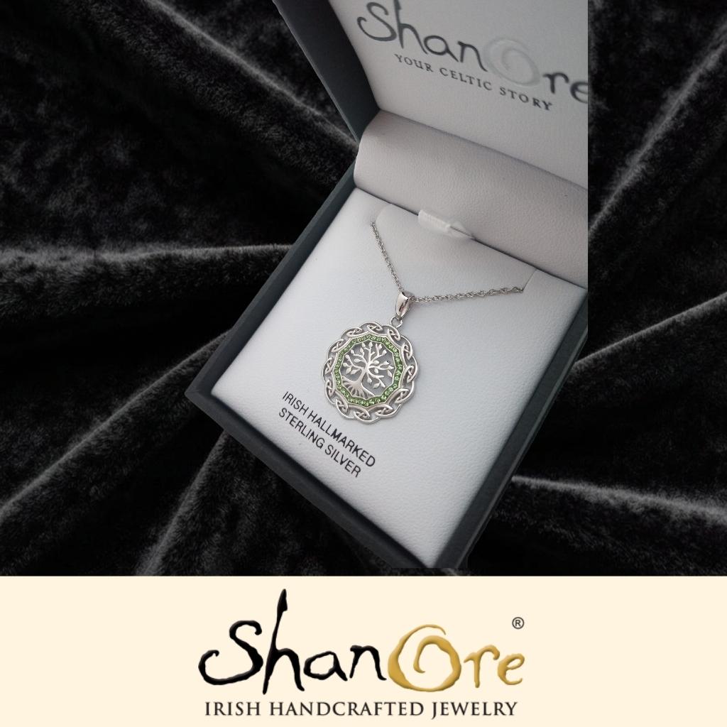 Sterling Silver Celtic Knot Tree of Life Necklace with Peridot Crystals
