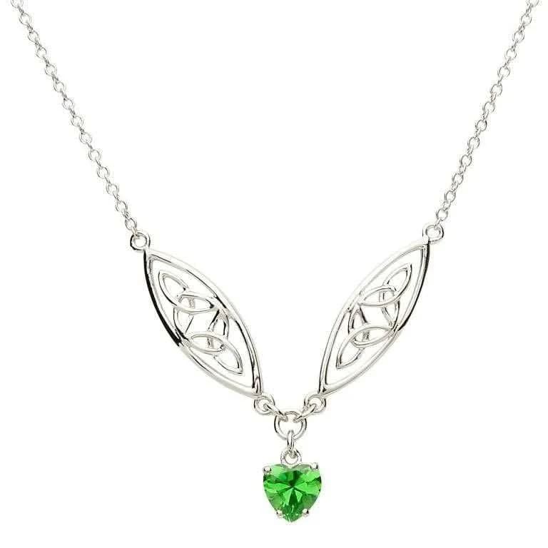 Sterling Silver Celtic Trinity Knot Green Heart Necklace - The Celtic Gift Store - Necklaces