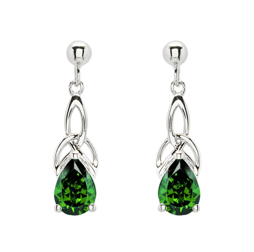 Sterling Silver Celtic Trinity Knot Green Pear Earrings - The Celtic Gift Store - Earrings