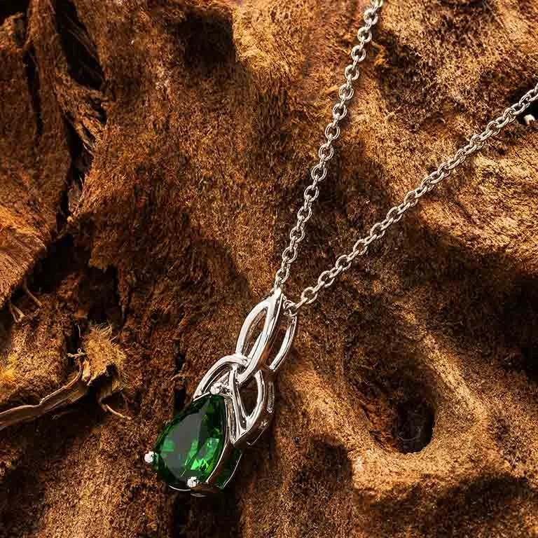 Sterling Silver Celtic Trinity Knot Green Pear Necklace - The Celtic Gift Store - Necklaces