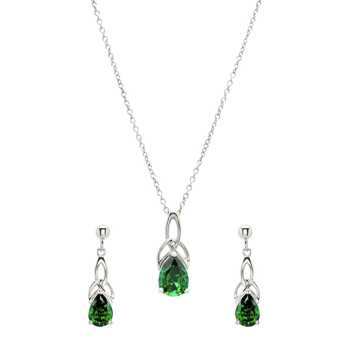 Sterling Silver Celtic Trinity Knot Green Pear Necklace