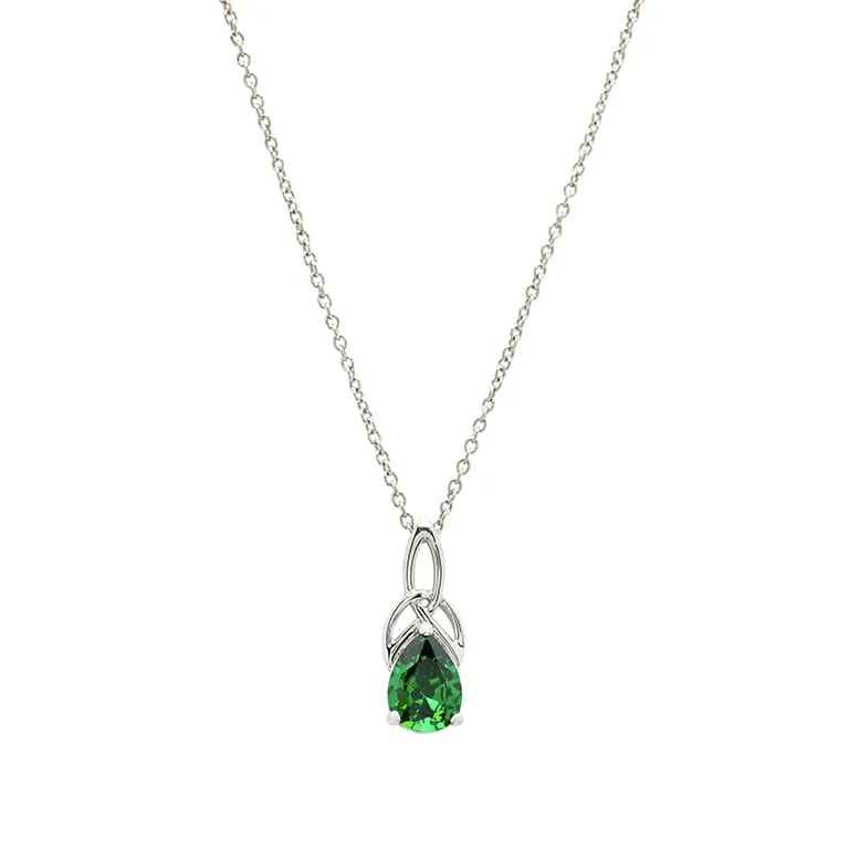 Sterling Silver Celtic Trinity Knot Green Pear Necklace - The Celtic Gift Store - Necklaces