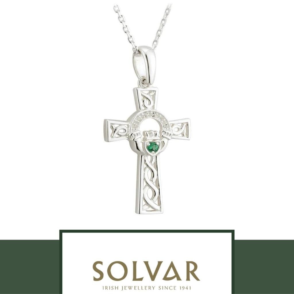 Sterling Silver Claddagh and Celtic Cross Necklace