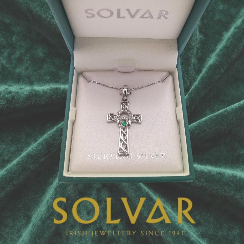 Sterling Silver Claddagh and Celtic Cross Necklace