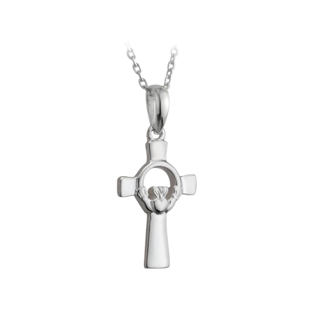 Sterling Silver Claddagh and Celtic Cross Necklace - Small - The Celtic Gift Store - Necklaces