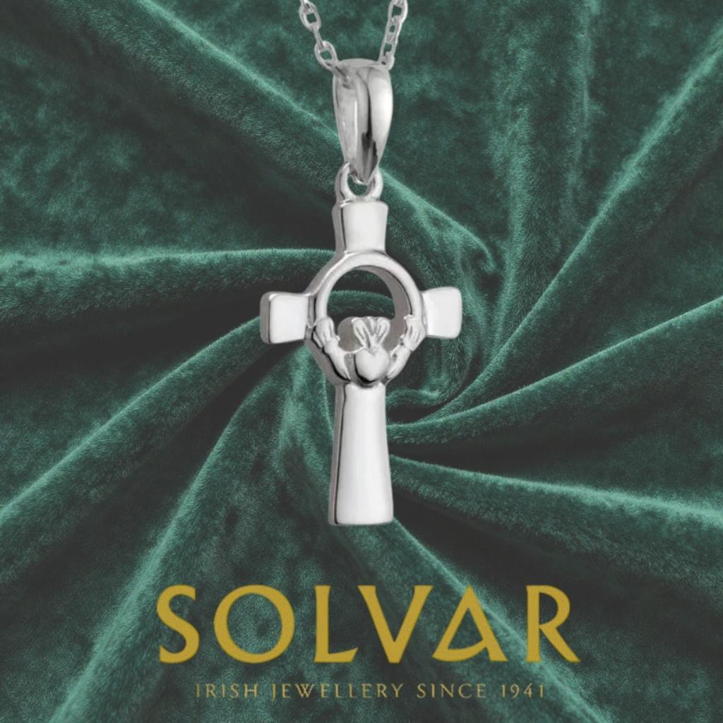 Sterling Silver Claddagh and Celtic Cross Necklace- Small
