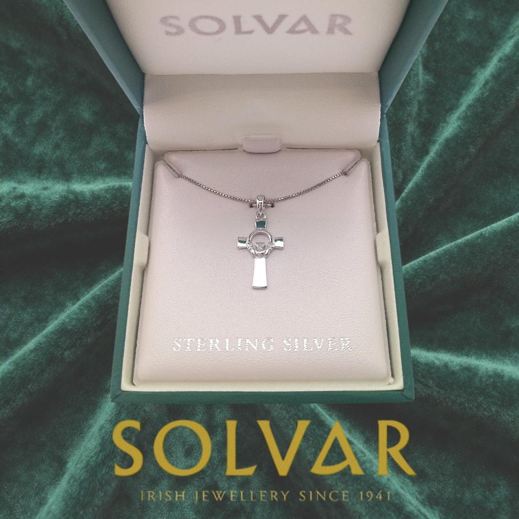 Sterling Silver Claddagh and Celtic Cross Necklace- Small