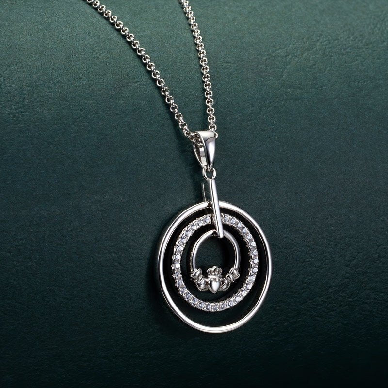 Sterling Silver Claddagh and CZ Circle Necklace - The Celtic Gift Store - Necklaces