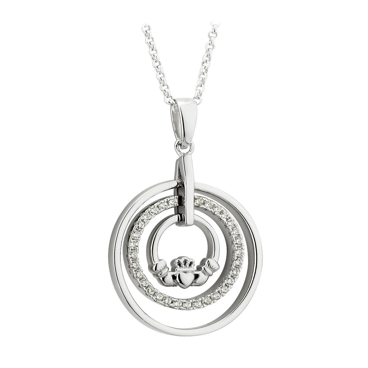 Sterling Silver Claddagh and CZ Circle Necklace - The Celtic Gift Store - Necklaces