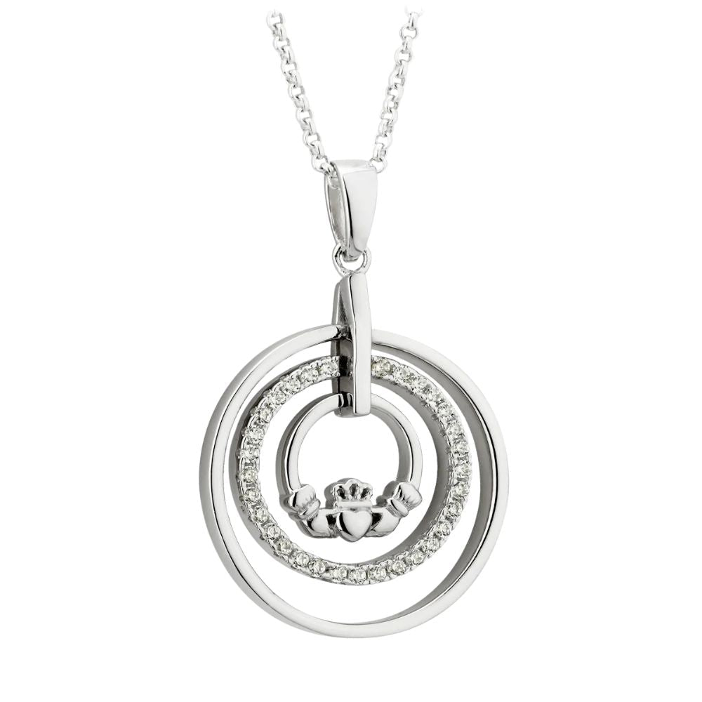 Sterling Silver Claddagh and CZ Circle Necklace - The Celtic Gift Store - Necklaces