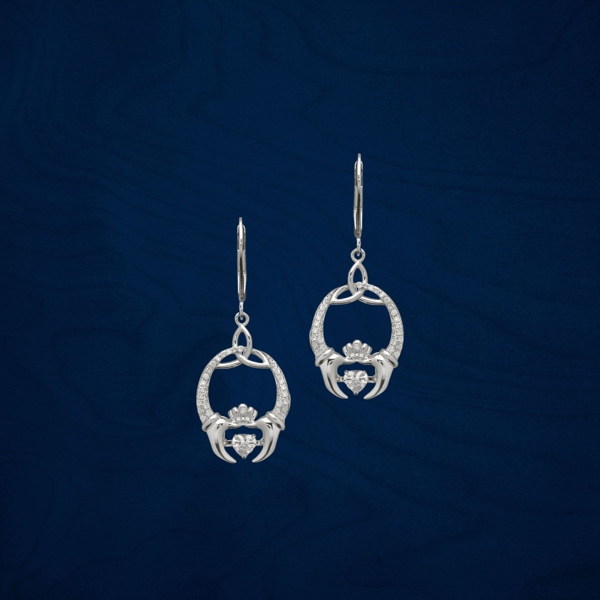 Sterling Silver Claddagh and Trinity Knot Dancing Stone Earrings - The Celtic Gift Store - Earrings